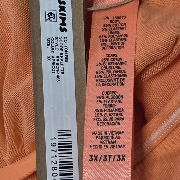 Skims Cotton Rib Scoop Wireless Bralette Bra Apricot Orange 3X - Picture 3 of 3
